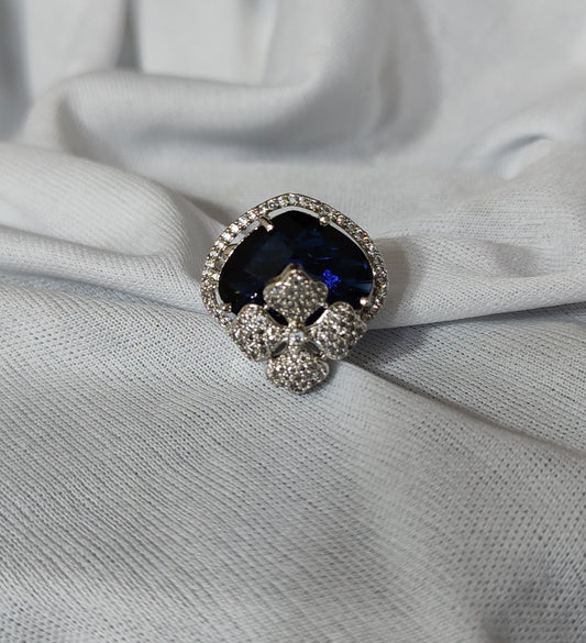 Deep Blue Gemstone Floral American Dimond Ring