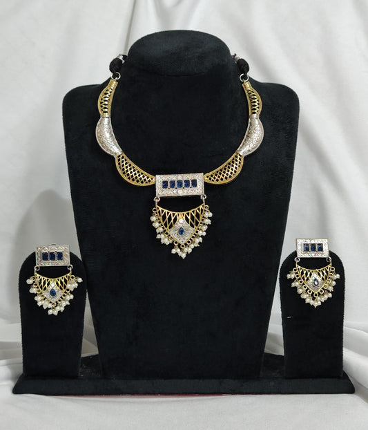 Extremely Beautiful Silver Replica Necklace Set with Blue Gemstone Accents