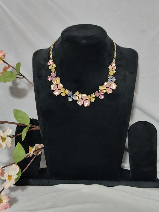 Pastel Petal Enamel Necklace with Gold-Tone Chain