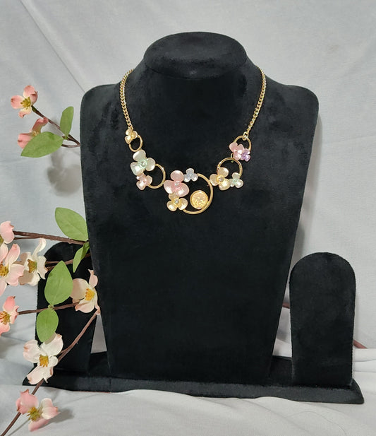 Floral Elegance Pink and White Flower Necklace