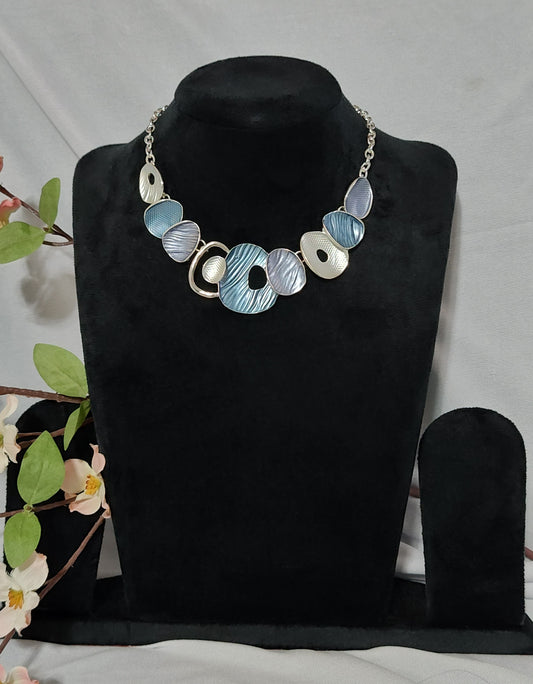 Elegant Blue and Silver Abstract Statement Necklace