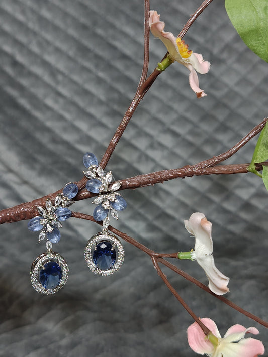 Exquisite Floral Design With Marquise-cut Sapphire Drop Earrings