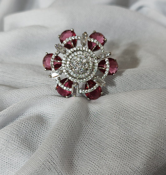 Flower-Shaped Ring with Sparkling Stones