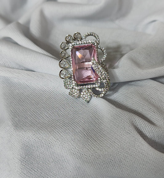 Pink Amethyst Exquisite Rectangular Gemstone Rings with Intricate Detailing