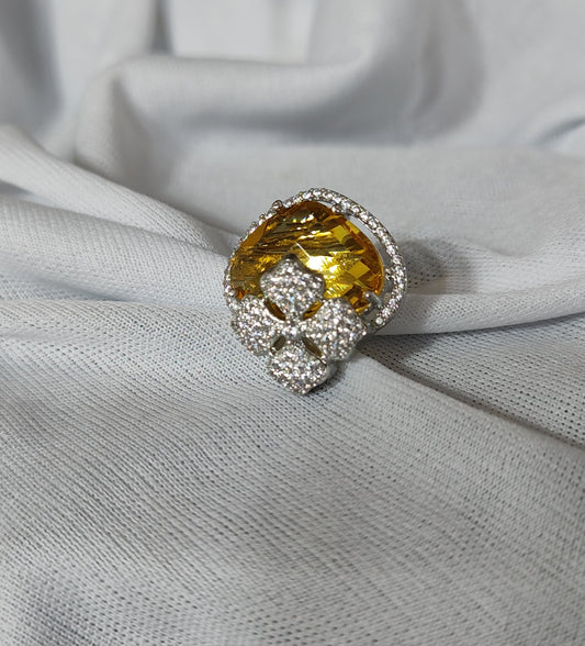 Radiant Yellow Gemstone Floral American Dimond Ring