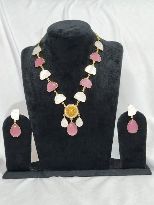 Fusion Necklace Set with Pink and White Stone Accents