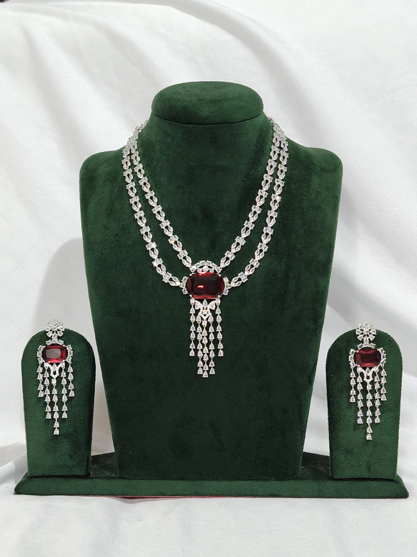 Premium Italian American Diamond Set Necklace and Earrings