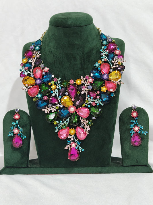 Multicolor Floral High Quality Korean Statement Necklace Set