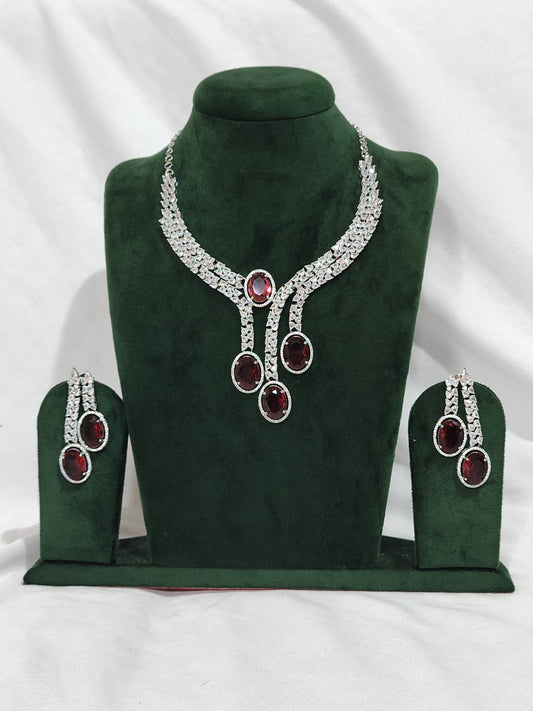 Luxurious Statement American Dimond Necklace Set With Matching Earrings