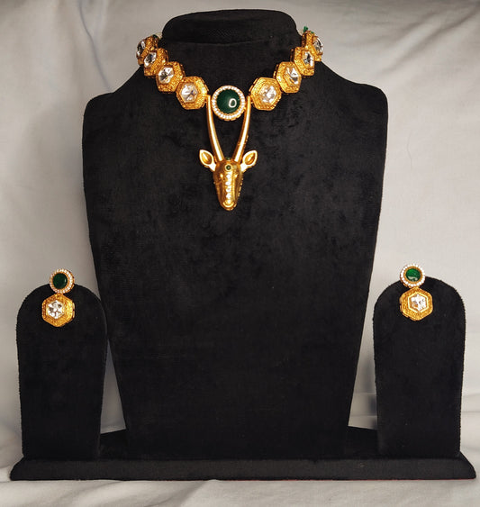 Designer Deer Motive Neck Piece with Mossonite in Apala Polish