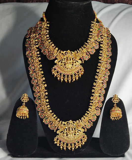 South Indian Temple Jewellery With Real Kemp Stones and Jhumki